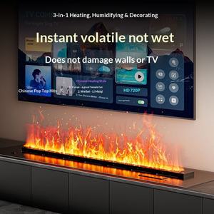 Cheminée électrique encastrée en acier inoxydable atomisé 3D personnalisée avec télécommande, effet de flamme réaliste, pour hôtel français - Product Image 3