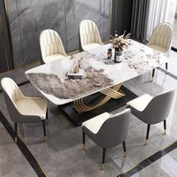 Ensemble de table à manger en pierre frittée de luxe, design moderne rectangulaire en acier inoxydable, tables à manger au design unique et 6 chaises