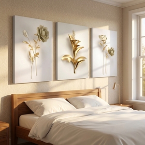 Tableau mural sur toile imprimée, style nature morte nordique, <span class=keywords><strong>fleurs</strong></span> dorées, pour la décoration de fond de canapé dans le salon de la maison - Product Image 5