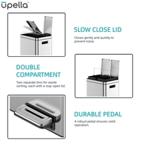 Poubelle de recyclage écologique à pédale pour cuisine, maison, hôtel, grande capacité 15L*2, double compartiment, en acier inoxydable, fermeture lente