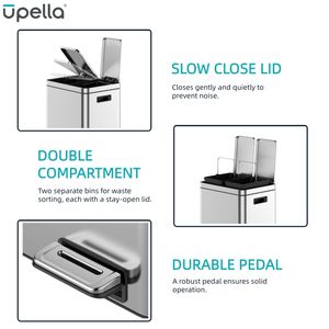 Cubo de <span class=keywords><strong>Basura</strong></span> de Doble Compartimiento de Gran Capacidad (15L*2) para Proyectos de Cocina, Casas de Vacaciones y Hoteles, Contenedor de Residuos con <span class=keywords><strong>Dos</strong></span> <span class=keywords><strong>Compartimentos</strong></span> - Product Image 2