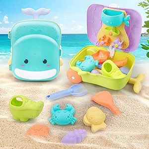 8 pièces Jouets de plage en plastique pour enfants : moules à sable, seau, pelle, râteau, roue à eau, seau, valise de rangement en forme de baleine et pelle - Product Image 4