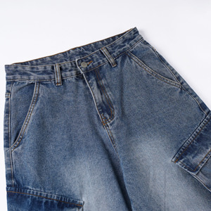 <span class=keywords><strong>Jeans</strong></span> Cargo Baggy Personalizzati per Uomo, Pantaloni in Denim Lavato a Gamba Larga con Grandi Tasche <span class=keywords><strong>Laterali</strong></span> - Product Image 2