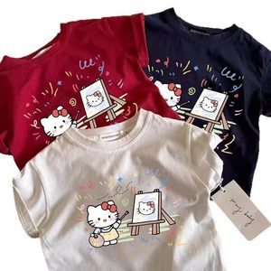 <span class=keywords><strong>T</strong></span>-<span class=keywords><strong>shirt</strong></span> à manches courtes imprimé KT Cat pour filles, col rond, é<span class=keywords><strong>t</strong></span>é, 100% coton, respirant, vêtements pour bébé fille, vêtements pour enfants - Product Image 5