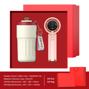 Tasse sous vide en acier inoxydable à affichage de la température + ventilateurs à main imprimés en sérigraphie ensembles de cadeaux promotionnels immobiliers rechargeables - Product Image 1