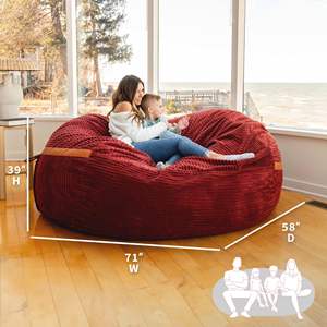 Meilleure Vente <span class=keywords><strong>Pouf</strong></span> d'Intérieur Géant en Velours Côtelé Rouge Canapé Doux pour Salon Déco Hivernale Chaleureuse Mobilier Italien Non Rembourré - Product Image 2