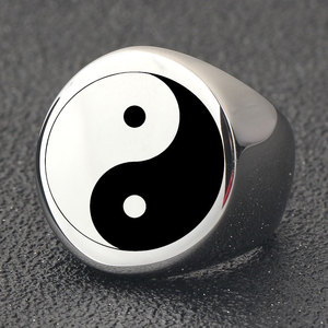 Stainless Steel Round <b>Ring</b> 22mm Tai Chi Yin Yang Design Unisex Fashion Jewelry Gift - Product Image 3