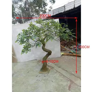 Decorative tree 200cm height artificial S shaped green banyan tree plant for sale