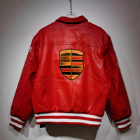 Blouson en cuir décontracté coupe ample grande taille avec col montant brodé et fermeture éclair, style motard, coupe-vent en coton pour le printemps