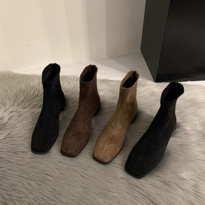 Botas de Mujer Otoño-Invierno 2026, Minimalistas, de Cuero Suave, Punta Cuadrada, Tacón Bajo, Cierre Trasero, Planas, Ajustadas, Estilo Martin - Product Image 2