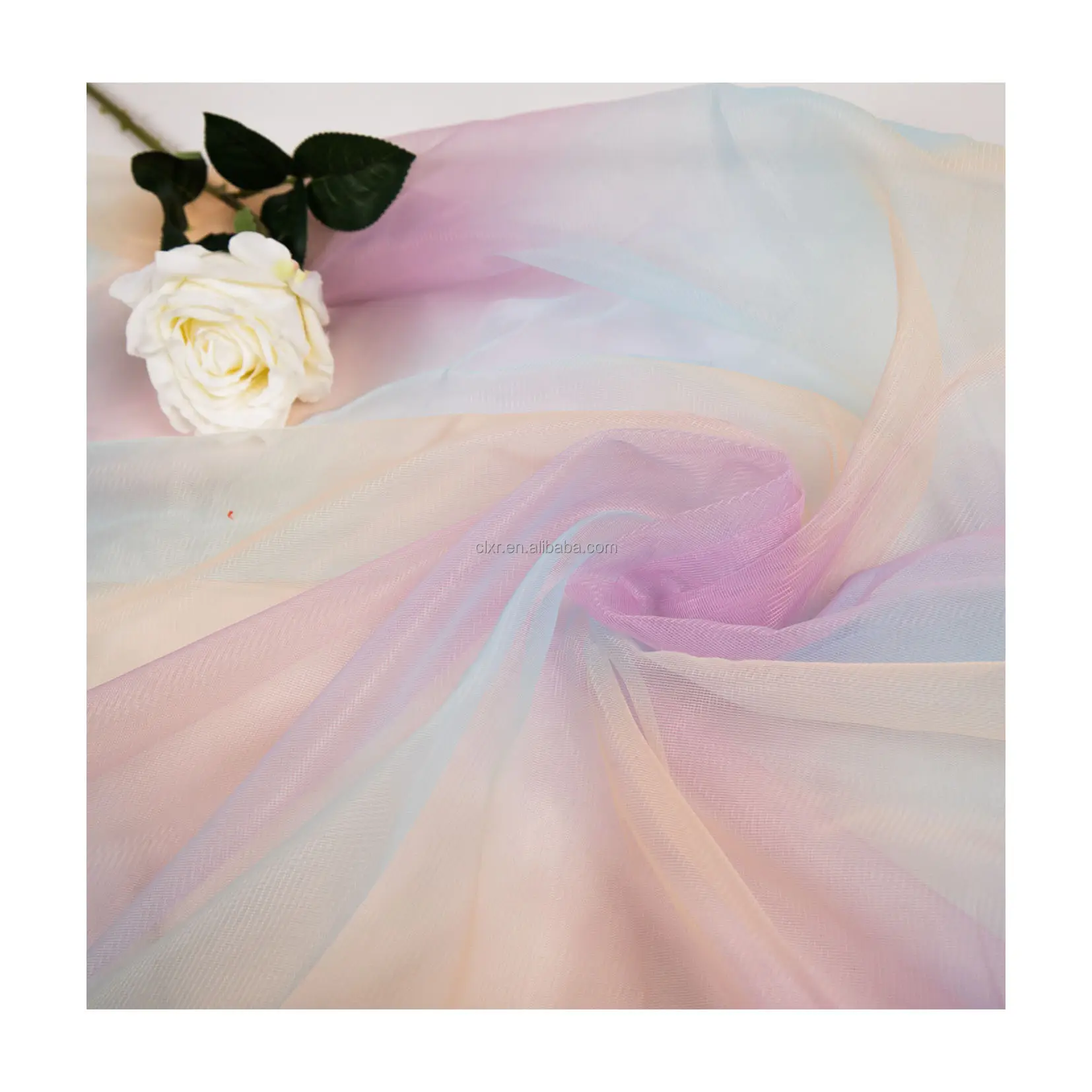 Transparent Knit Net Breathable Polyester Rainbow Tulle Fabric Wedding Gown Dress Veil Tulle Fabric For Tutus
