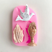 Qualité supérieure Sainte Communion Croix Trophée Moules En Silicone Paix-Colombe Fondant Gâteau Au Chocolat Décoration Fournitures Modèle En Silicone
