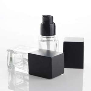 Flacon en verre carré vide de 30 ml pour émulsion liquide, fond de teint, transparent et givré, flacons cosmétiques pour lotion solaire - Product Image 2