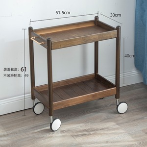 Mesa auxiliar con ruedas, mesita de noche móvil de madera maciza, mesa auxiliar pequeña, carrito de almacenamiento estilo wabi-sabi - Product Image 3