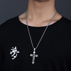 Nouveau Titane Acier Cain Pendentif Personnalité Hip Hop Avec Accessoires Croix Couple Collier - Product Image 5