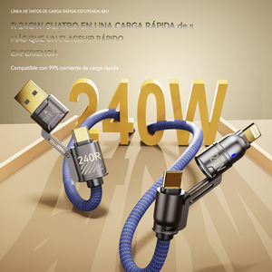สายชาร์จเร็ว 240W 4-in-1 แบบ USB-C to USB-C Type-C สำหรับแล็ปท็อปและโทรศัพท์ พร้อมไฟ LED แสดงสถานะ - Product Image 1