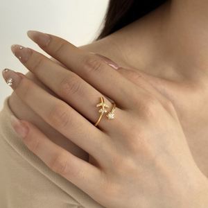 Dylam Stylish Fine Jewelry S925 Silver Nickel Free Rhodium 18K Gold Plated 5A Cubic Zirconia Aviation Airplane Shape <b>Open</b> <b>Rings</b> - Product Image 3