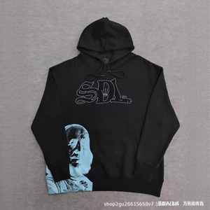 Streetwear Rhinestones Screen <b>Printed</b> Sun Faded Wash SDL Pullover Hoodies Oversized Autumn Men's 100% Cotton Acid Wash Hoodie - Product Image 3