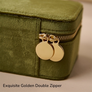 Promotion Luxury 2-Layer Green Velvet Jewelry Organizer Box Travel Zipper <strong>Jewellery</strong> Case <strong>Storage</strong> - Product Image 3