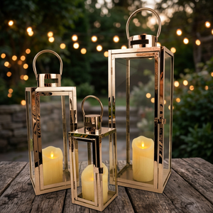 Stainless Steel <b>Lantern</b> <b>Set</b> of 3 Flameless Candle Holders for Home Decoration Wedding - Product Image 3