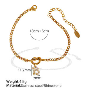 Pulseras y Brazaletes de Moda al por Mayor de Acero Inoxidable 316L con Baño de Oro de 14k y 18k, Pequeños y Delicados con Letras para Mujer - Product Image 5
