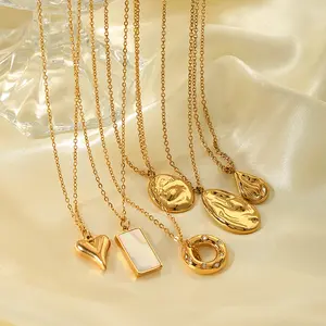 Joyería Vintage para mujer, collar de cadena de oro de acero inoxidable de 18 quilates, collar con colgante de aro de corazón de amor