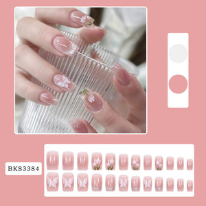 <span class=keywords><strong>Faux</strong></span> <span class=keywords><strong>ongles</strong></span> à presser style français, motif papillon et tulipe, longueur moyenne, détachables, avec <span class=keywords><strong>colle</strong></span> - Product Image 2