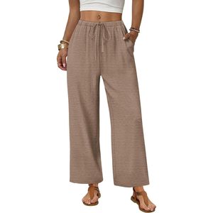 FOXA Linen Wide Leg <b>Pants</b> Woman High Waist Palazzo <b>Pants</b> With Pockets Breathable Casual <b>Summer</b> Outfits Spring Beach Vacation - Product Image 1