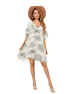 2025 Custom Woman Hawaiian Floral Printed Breathable Summer Midi <b>Dress</b> 100% <b>Rayon</b> V-Neck Woven Digital Printing Casual Vacation - Product Image 1