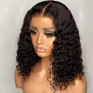 Brazilian Deep Wave Short lace frontal Wigs Human Hair Jerry Curl Bob Wig PrePlucked Wigs For Women Natural Hair