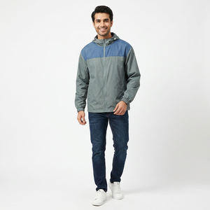 Veste coupe-vent légère et imperméable de couleur unie pour hommes, imperméable à capuche de grande taille d'automne, coupe-vent à fermeture éclair pour l'extérieur - Product Image 1
