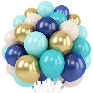 Globos Azul Turquesa Dorado, Paquete de 60, 12 Pulgadas, Verde Menta Metálico, Dorado Cromado, Azul Marino, para Decoración de Aniversarios y Comuniones - Product Image 1