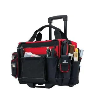 FREE SAMPLE 14 Inch 600-Denier Red Water-Resistant Contractor Rolling Tool Tote Bag with Telescoping Handle