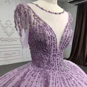 Robes de soirée élégantes pour femmes 9919, couleur pourpre, avec perles, manches courtes, col en V, dentelle, robes de bal - Product Image 5