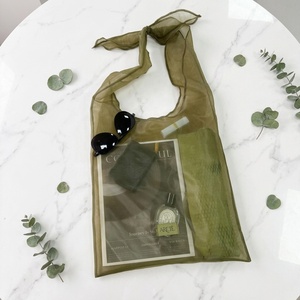 Sac à bandoulière en organza transparent style romantique <span class=keywords><strong>français</strong></span>, sac fourre-tout en maille avec nœud esthétique, sac de plage transparent, logo personnalisé - Product Image 4
