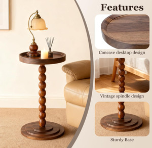 Estante Auxiliar Redondo Pequeño de <span class=keywords><strong>Madera</strong></span> de Nogal de Alta Calidad para Espacios Pequeños, Ideal para Sala de Estar y Dormitorio - Product Image 3