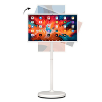 Téléviseur intelligent LED LCD blanc mobile de 32 pouces sur roulettes, alimenté par batterie rechargeable, écran tactile, tablette TV portable, téléviseur intelligent sur roulettes
