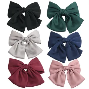 New Arrival Korean Big Satin Ribbon French Barrette Large Soft Hair Bow Clips Hair Accessories