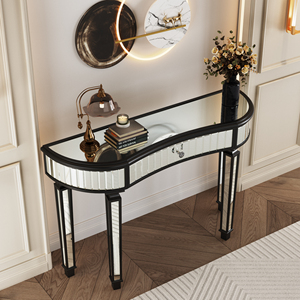Half Moon Mirrored <b>Console</b> <b>Table</b> 47 Inch Fluted Glass Crystal Knob Drawer <b>Silver</b> Entryway Vanity Desk Bedroom Dressing - Product Image 4