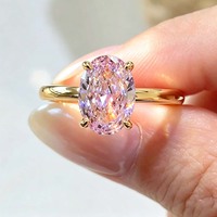 Bijoux fins en gros, OEM, ODM, échantillon personnalisé disponible, bague en argent sterling 925 plaqué or avec moissanite rose 3 carats