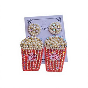 Boucles d'oreilles pendantes élégantes faites à la main en forme de tranches de pastèque perlées, bijoux fantaisie sur le thème des fruits, cadeaux pour femmes pour mariage et fête - Product Image 5