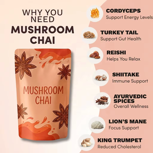 Chai de Hongos con 6 Hongos Adaptógenos: Melena de León, Cola de Pavo, Shiitake y Reishi para Mejorar la Concentración, la Digestión y la Inmunidad OEM - Product Image 5
