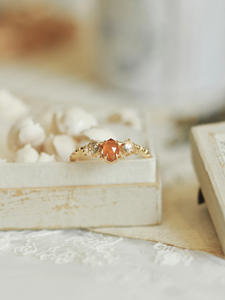 Conjunto de Joyería con Anillo y Colgante Geométrico Retro Exquisito de Granate Naranja Natural, Chapado en Oro de 18K, Estilo Vintage para Mujer - Product Image 6