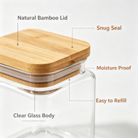 Ensemble d'Épices : 12 Bocaux Carrés en Verre avec Couvercles en Bois, Micro-ondables, Anti-Humidité, Bouteilles à Épices de 4 oz, Cadeau de Graduation pour la Cuisine