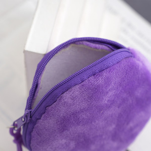 Porte-monnaie rond en peluche Shuang Le Hui, violet, avec fermeture éclair, porte-clés, porte-carte d'identité pour femme, usage quotidien, portefeuille simple - Product Image 2