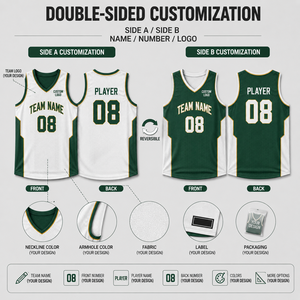 Maillot de basket-ball réversible personnalisé vert et blanc, débardeur respirant en maille nid d'abeille pour les compétitions de basket-ball d'équipe - Product Image 5