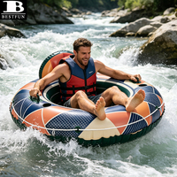 Bouée de rivière gonflable robuste avec poignées, motif mosaïque, siège en maille, chaise longue flottante pour adultes