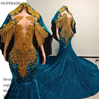 Robe de soirée sur mesure Ocstrade, ornée de perles, avec cape à capuche, strass étincelants, pour occasions formelles et fêtes, personnalisable