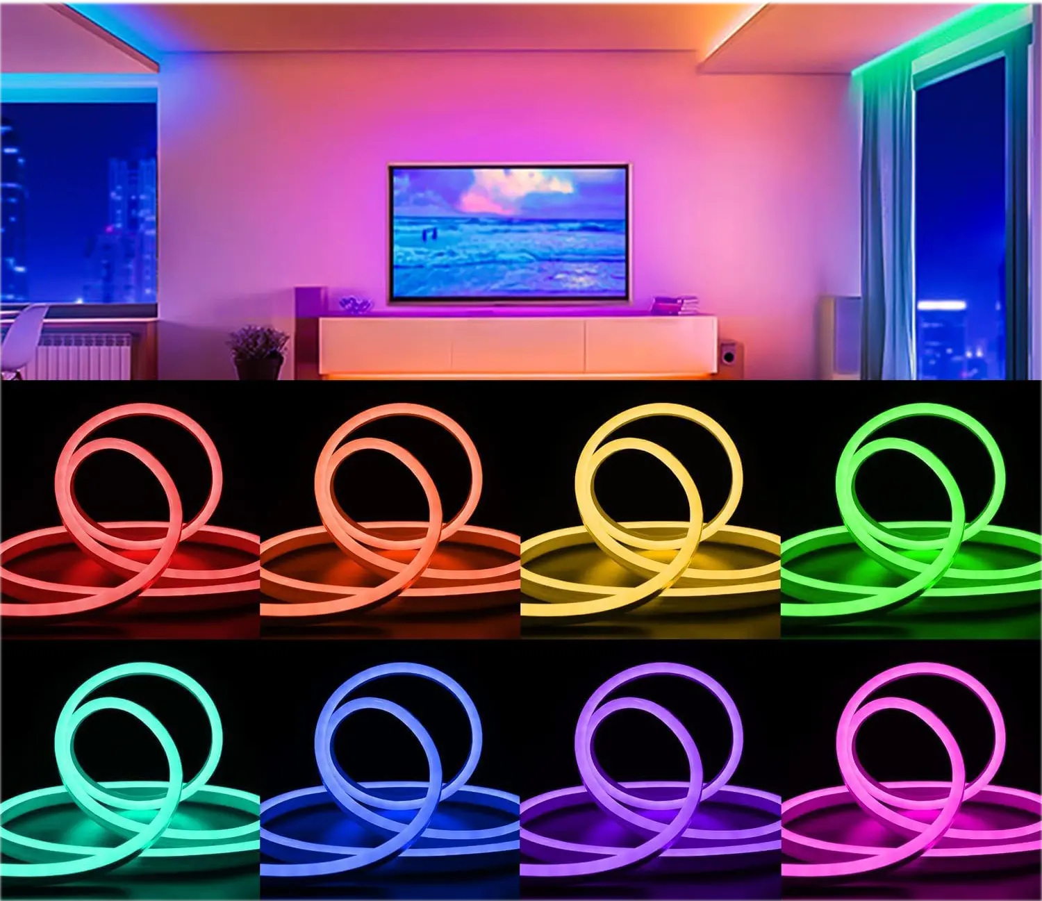 DC24V 3m 5m Rgbic Flexible Silicone IP65 Smart Led Neon Light Strip APP And Remoter Control For Home Decoration