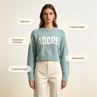 Pull-over en tricot décontracté à manches longues, épais et chaud, couleur menthe, de haute qualité, personnalisé, en jacquard, Emilia Undefined, OEM & ODM, pour l'hiver